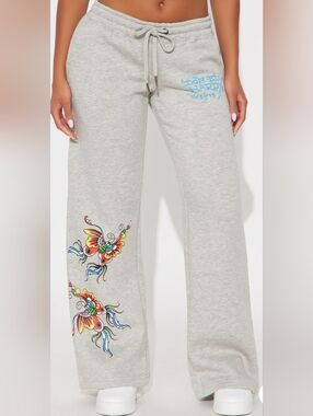 Ed Hardy Butterflies Wide Leg Sweat Pants